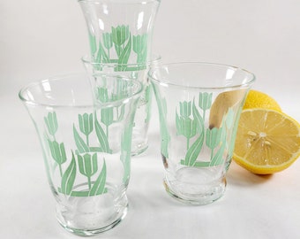 Vintage Libbey Mint Green Tulip Juice Glasses Set of 4