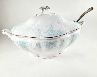 1800's W.H. Grindley & Co. Semi-Porcelain Transferware Tureen Made in England