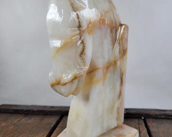 Vintage Carved Onyx Horse Head Trojan Bookend