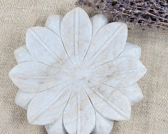 Hand Carved Marble Lotus Flower Tray Dish