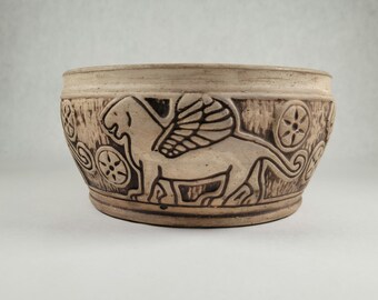 Rare Weller Burntwood Pottery 1910 Antique Pot Griffin Winged Lion Unsigned