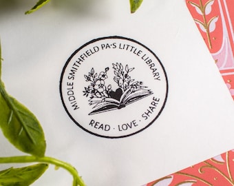 Personalized Little Library Book Stamp - Custom Bookplate Rubber Stamp