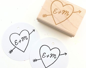 Personalized Cupid Heart Monogram Stamp - Custom Wedding Favor Rubber Stamp with Your Initials
