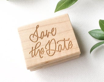 Save the Date Calligraphy Rubber Stamp - Handlettered Script Wedding Invitation Stamp