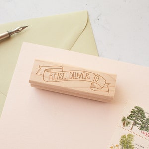 Please Deliver To Banner Rubber Stamp - Hand Lettered Stamp for Envelope Addressing