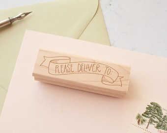 Please Deliver To Banner Rubber Stamp - Hand Lettered Stamp for Envelope Addressing
