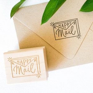 Tampon en caoutchouc pour enveloppe Happy Mail - Tampon lettre courrier postal