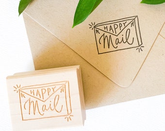 Happy Mail Envelope Rubber Stamp - Snail Mail Letter Stamp