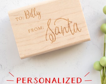 Personalized Santa Gift Tag Rubber Stamp - Holiday Gift Wrapping Stamp from Santa Clause
