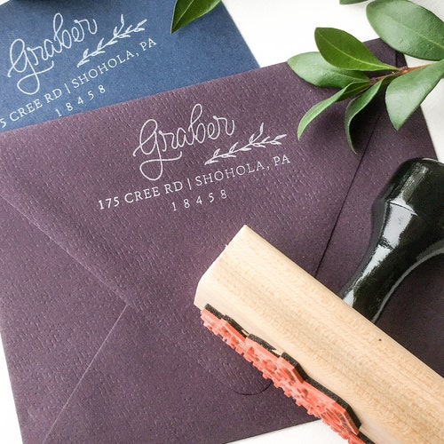Custom Calligraphy Address Stamp With Laurel Etsy
