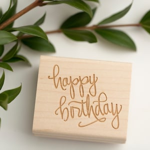 Happy Birthday Rubber Stamp - Calligraphy Stamp - Gift Tag Stamp - Calligraphy Birthday - birthday card making - gift wrap - K0052