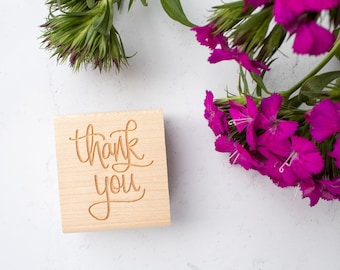 Mini Hand Lettered Thank You Stamp - calligraphy thanks stamp