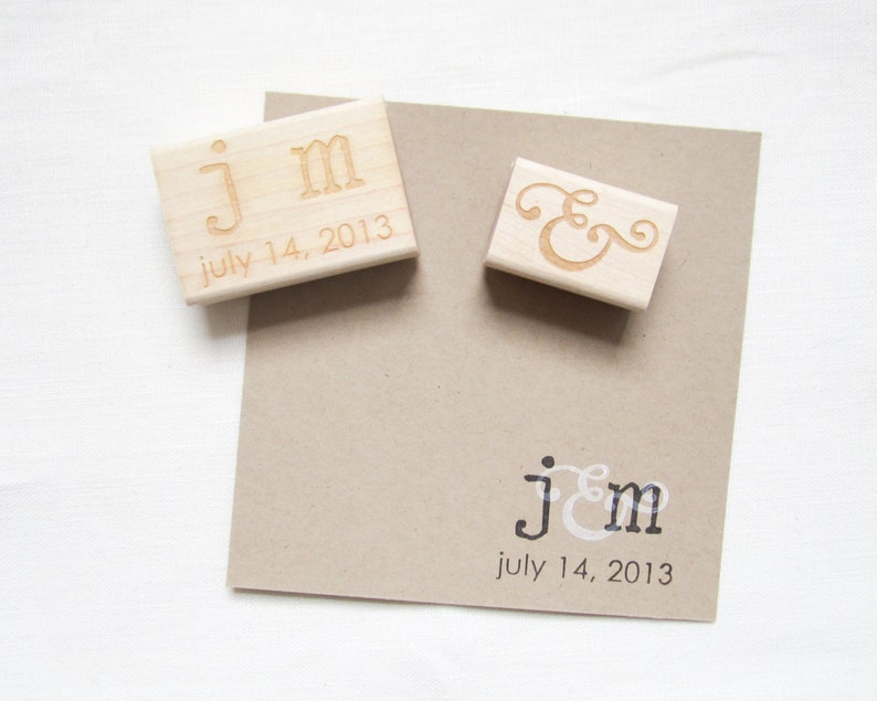 Wedding Stamp Set Wedding Monogram Stamp Set with Initials and Date image 1