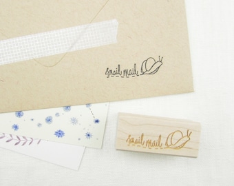 Snail Mail Rubber Stamp - Illustrated Stamp for Envelopes and Mailing Cards
