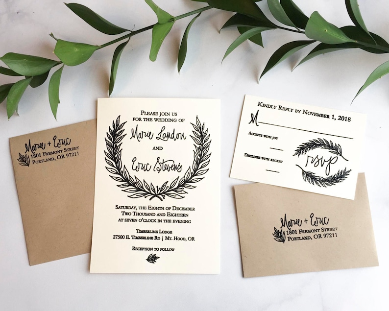 Winter Wedding Invitation Stamp Suite Invitation Rsvp And Etsy