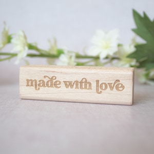 Retro Made with Love Rubber Stamp - Handmade Stamp for Order Packaging