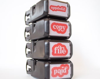 Self Inking Retro Office Stamps - approved, copy, file and paid