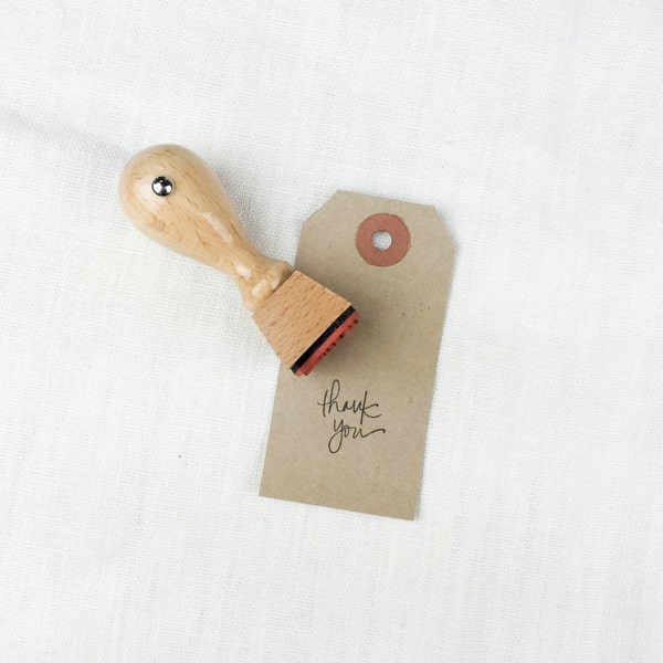 Mini Rubber Stamp - Petite thank you hand lettered rubber stamp, laser cut READY TO SHIP - K0011