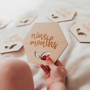 Cartes d'étape mensuelles pour bébé en bois hexagonal - Accessoires photo signes du mois de bébé