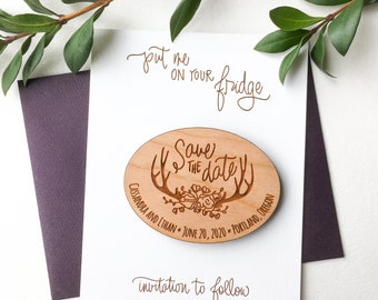 Wood Antler Save the Date Magnets