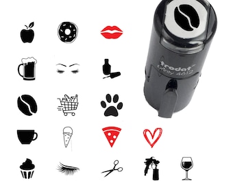 Round Loyalty Card Mini Self Inking Stamp- Brows, Coffee, Cupcake, Donut, Ice Cream, Lashes, Lips, Nail Polish, Pizza, Hair Scissors