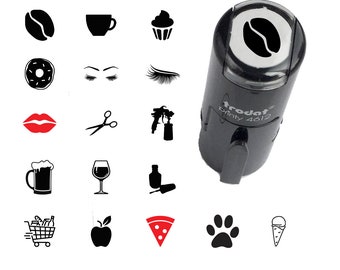 Round Loyalty Card Mini Self Inking Stamp- Brows, Coffee, Cupcake, Donut, Ice Cream, Lashes, Lips, Nail Polish, Pizza, Hair Scissors