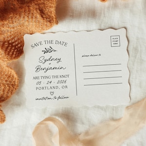 Carte postale botanique "Retenez cette date" - Personnalisé - Mariage fait main - Estampage de cartes d'invitation DIY
