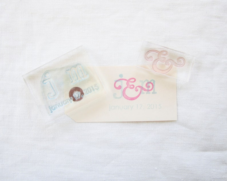 Wedding Stamp Set Wedding Monogram Stamp Set with Initials and Date image 2