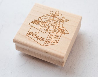 Floral Recycle Stamp - Recycled Packaging Rubber Stamp - Ecofriendly Label