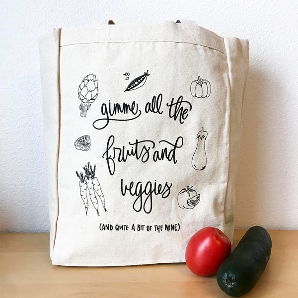 All The Fruits and Veggies Tote Bag - farmers market tote - market bag - vegetarian T0009
