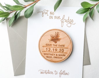 Pinecone Wood Save the Date Magnets
