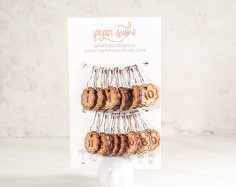 Number Stitch Markers - Wood Engraved Knitting Tools