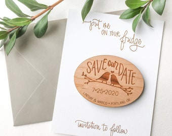 Lovebird Wood Save the Date Magnets