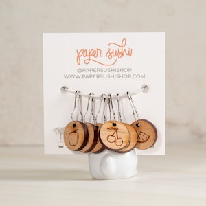 Fruit Stitch Markers - Wood Engraved Knitting Tools