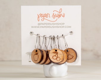 Fruit Stitch Markers - Wood Engraved Knitting Tools