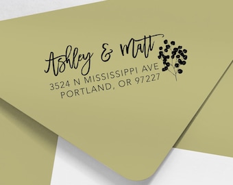 Personalized Eucalyptus Address Stamp - Custom Script Return Address Rubber Stamp for Envelope