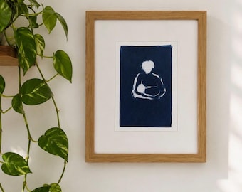 Cyanotype Breastfeeding Mother & Baby Made from Postpartum Hair Loss, 5x7 Print, Conceptual Art, Motherhood, Womanhood, Unframed Loose Print