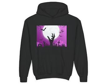 Zombiehänder Månskenshoodie | Halloween-kyrkogårdsfladdermössdesign