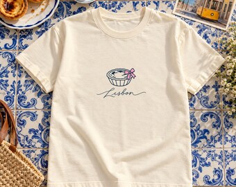 Pastel de Nata Shirt, Pink Bow Lisbon Tee, Coquette Portugal T-Shirt, Lisbon Gift for Her, Foodie Comfort Colors Tee
