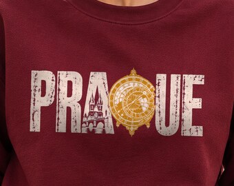 Sudadera de Praga, cuello redondo con reloj astronómico del Puente de Carlos, regalo de viaje a la República Checa para mujeres, suéter acogedor de Praga.