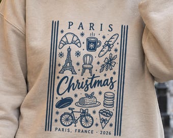 Sudadera navideña de París, sudadera de cuello redondo con diseño navideño de París 2026, regalo de Navidad en París para ella, suéter navideño acogedor de Francia