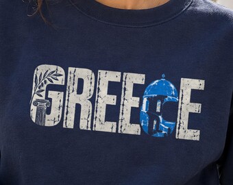 Sudadera de Grecia, Islas Griegas, Cúpula Azul, Cuello redondo, Columna de Rama de Olivo, Regalo de viaje a Grecia para mujeres, Suéter acogedor