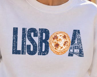 Sudadera de Lisboa, Lisboa Pastel de Nata Tram 28 Crewneck, Regalo de viaje de Portugal para mujeres, Suéter acogedor Azulejo