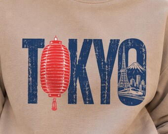 Sudadera de Tokio, regalo de viaje a Japón, cuello redondo con linterna roja de la Torre de Tokio y el Monte Fuji, suéter cómodo de Japón para mujer