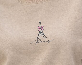 Eiffel Tower Sweatshirt, Pink Bow Paris Crewneck, Coquette Paris Sweater, Paris Gift for Her, France Travel Cozy Sweatshirt