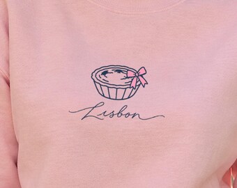 Pastel de Nata Sweatshirt, Pink Bow Lisbon Crewneck, Coquette Portugal Sweater, Lisbon Gift for Her, Foodie Cozy Sweatshirt