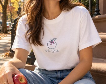 Big Apple Shirt, Pink Bow New York Tee, Coquette NYC T-Shirt, New York Gift for Her, NYC Travel Comfort Colors Tee