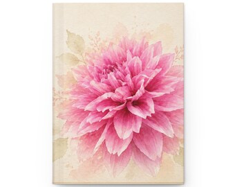 Roze dahlia bloesem hardcover notitieboek | Bloemennotitieboek, aquarel bloem