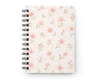 Roze aquarel bloemendagboek | Notitieboekje met kleine bloemetjes, reflectiedagboek met lentebloemen