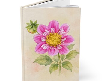 Roze aquarel dahlia notitieboek met harde kaft | Notitieboekje met lijnen
